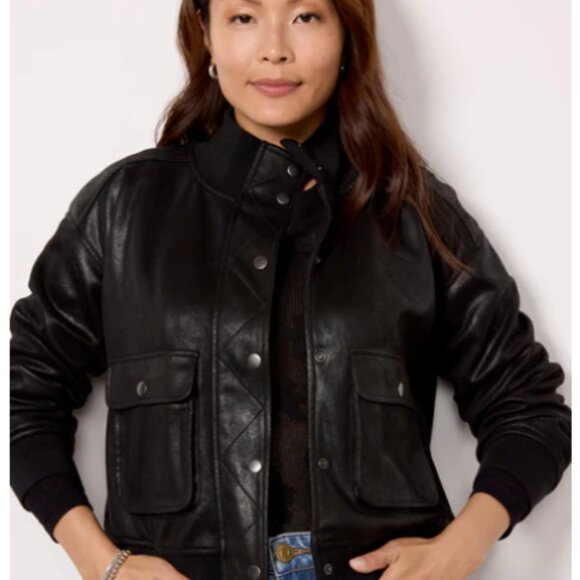 Evereve Aviator Bomber Jacket Black - Picture 2 of 9